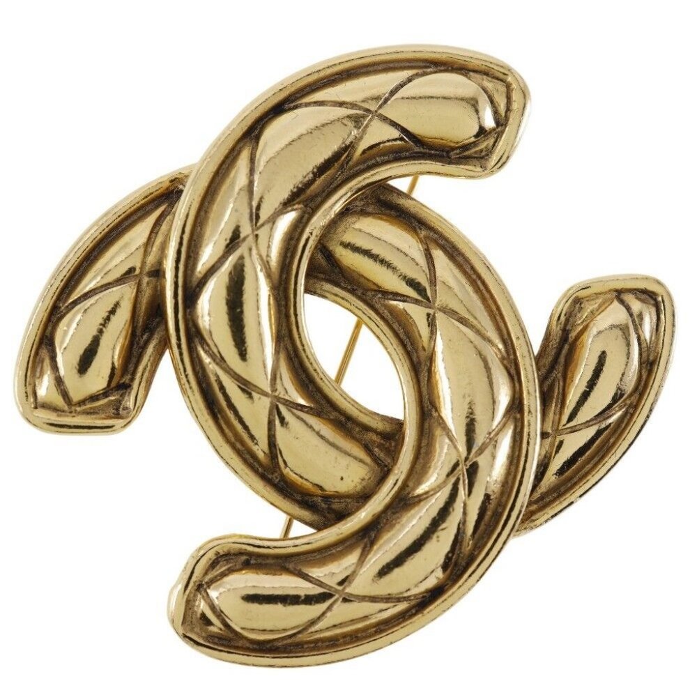 CHANEL COCO Mark Brooch Matelasse Plated Gold 34.3g Women - Picture 1 of 8